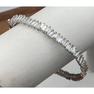 Sparkling Baguette Sim Diamond Scatter Set Bangle Bracelet~925SS~kn